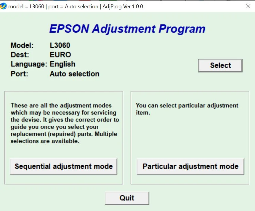 EPSON L3060 ADJUSTMENT PROGRAM